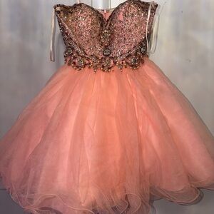 Mori Lee Coral Satin Party Dress